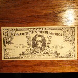 Commemorative note celebrating Hawaii becoming the 50th State on 8-21-1959
